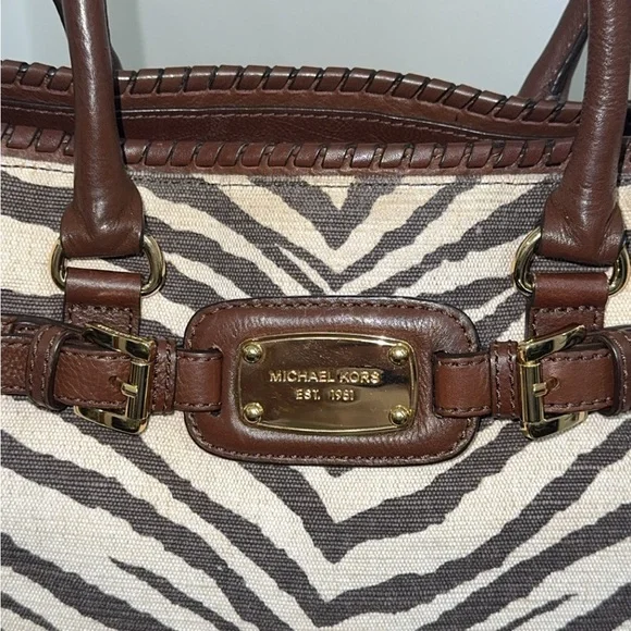MICHAEL KORS Large Handbag Hamilton Zebra Print Brown Ivory AUTHENTIC - Picture 6 of 14